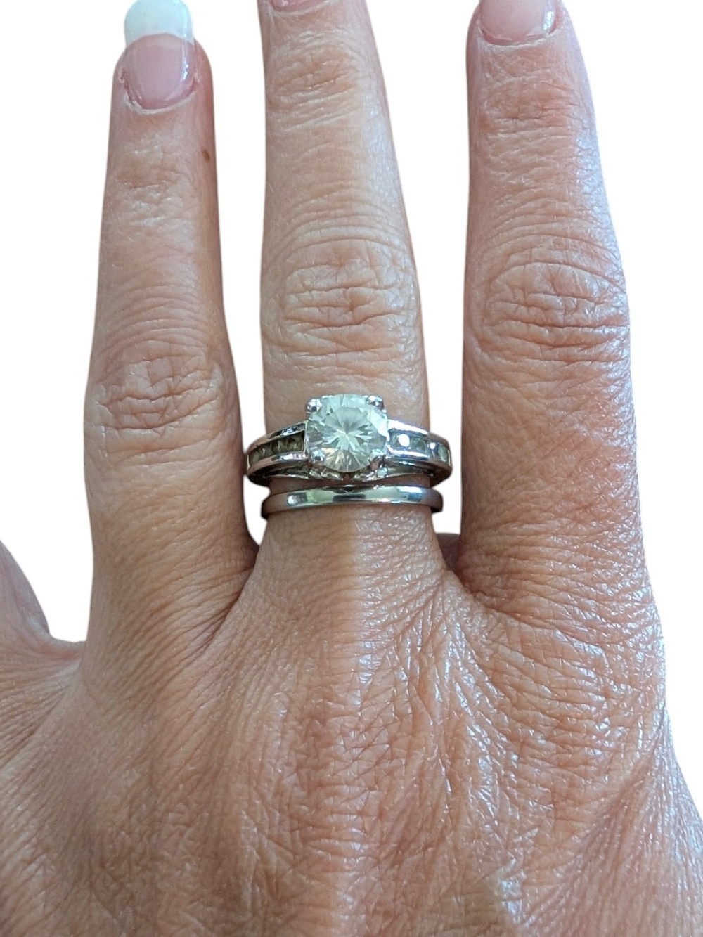 Silver Solitaire Engagement Ring with Matching Band